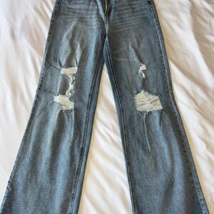 Distressed wide leg jeans
